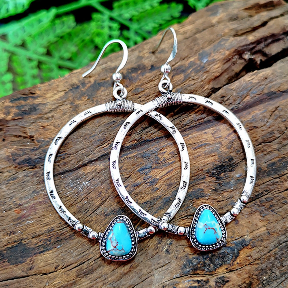 Wholesale Turquoise eyelash manual big circle alloy Earrings