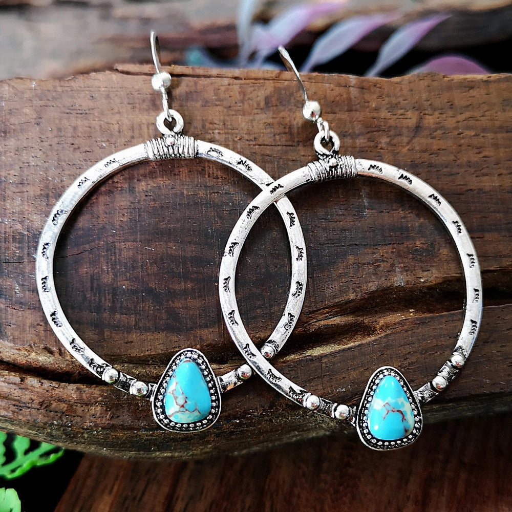 Wholesale Turquoise eyelash manual big circle alloy Earrings