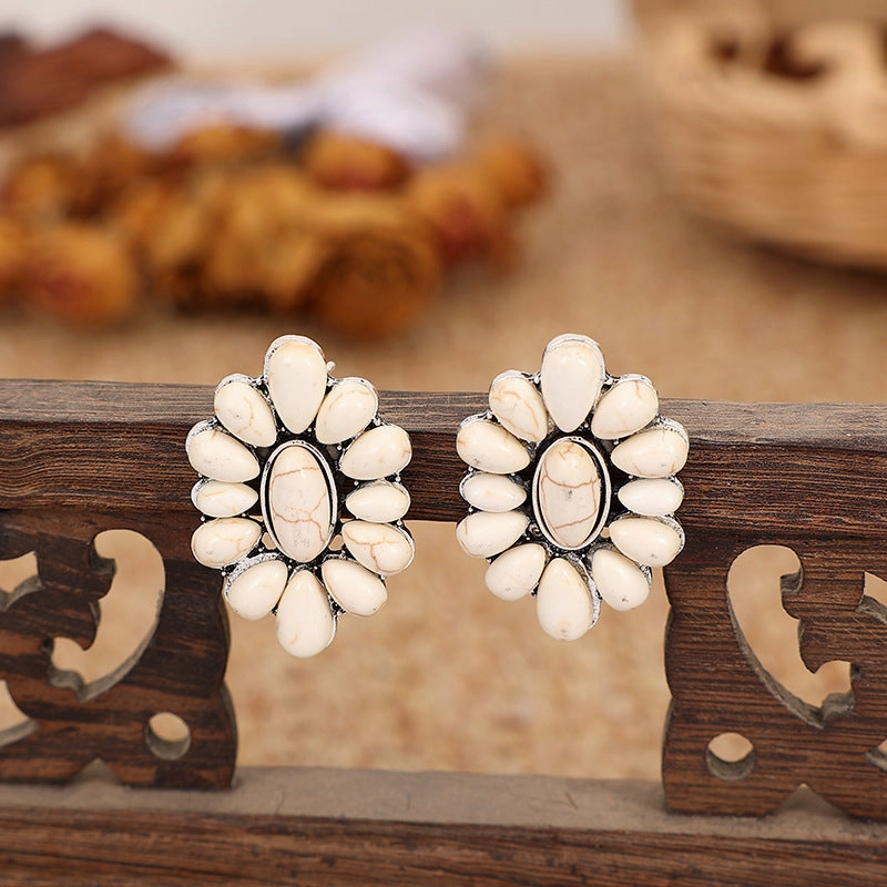 Wholesale Turquoise Flower Alloy Earrings