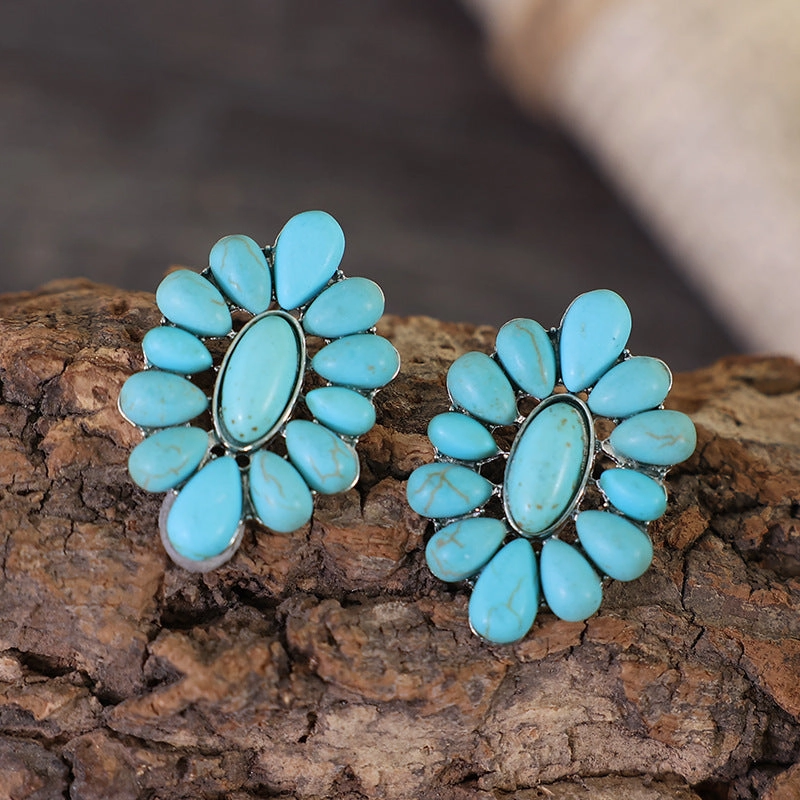 Wholesale Turquoise Flower Alloy Earrings