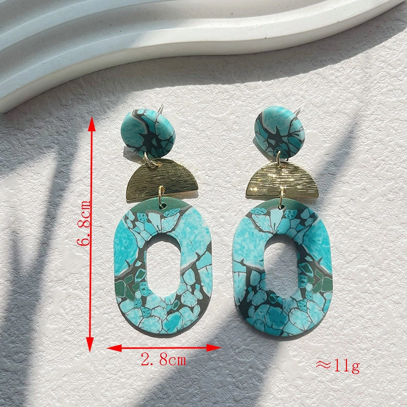 Wholesale Turquoise Geometric Metal Spliced Polymer Clay Earrings