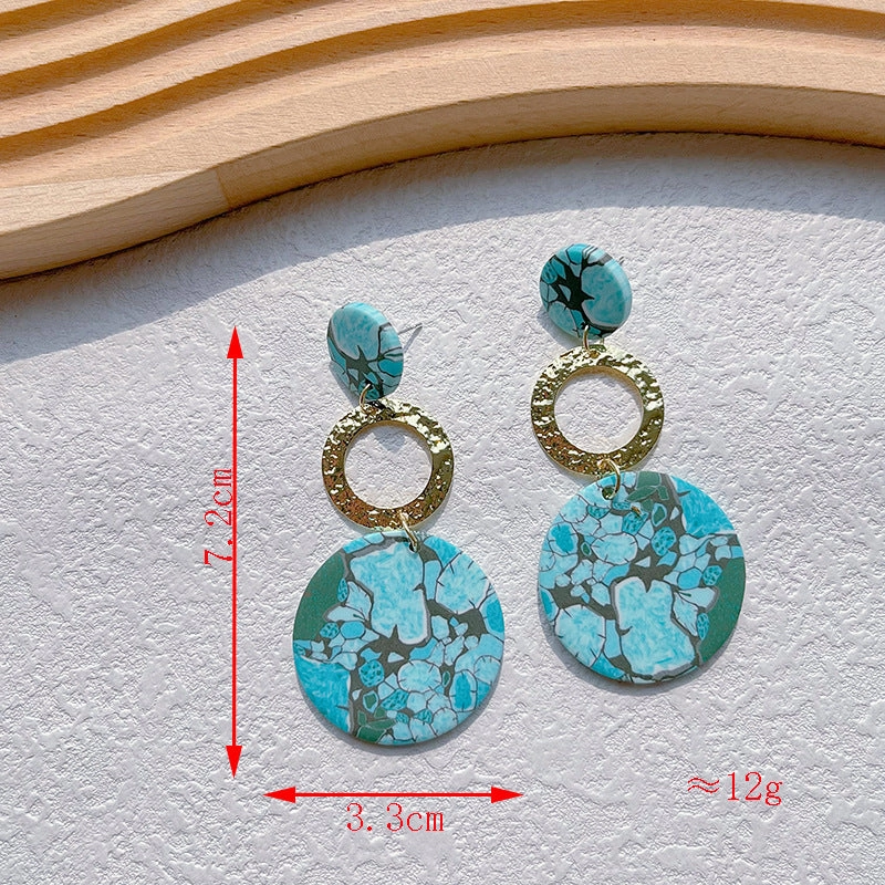 Wholesale Turquoise Geometric Metal Spliced Polymer Clay Earrings