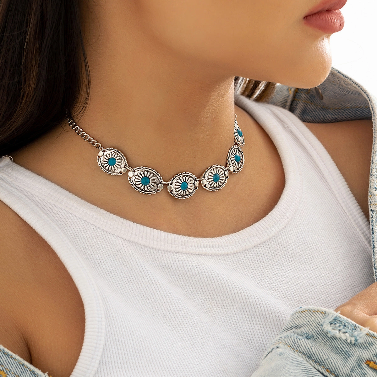 Wholesale Turquoise Iron Chains Alloy Necklaces