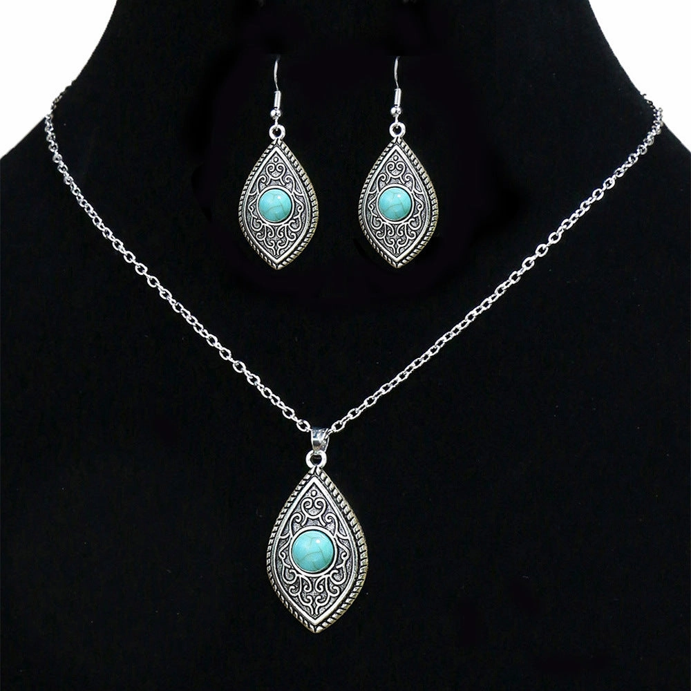 Wholesale Turquoise Pendant Alloy Earrings Jewelry Set