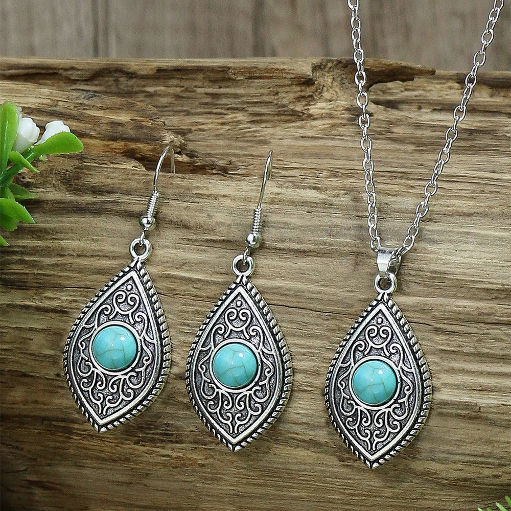 Wholesale Turquoise Pendant Alloy Earrings Jewelry Set