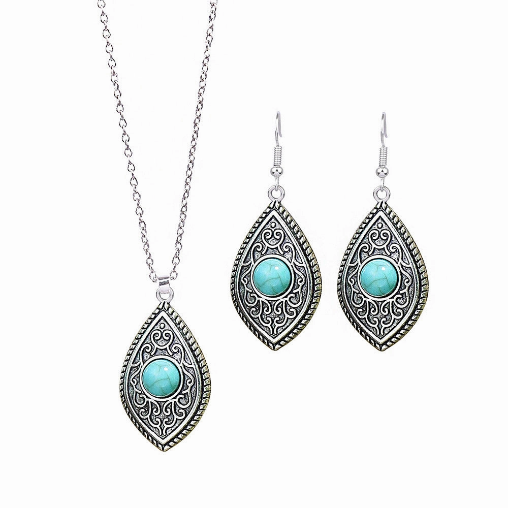 Wholesale Turquoise Pendant Alloy Earrings Jewelry Set