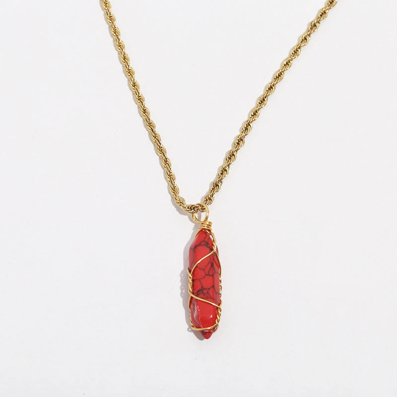 Wholesale turquoise pendant titanium steel twist chain crystal does not fade Necklaces