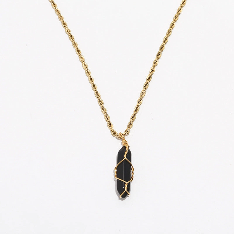 Wholesale turquoise pendant titanium steel twist chain crystal does not fade Necklaces