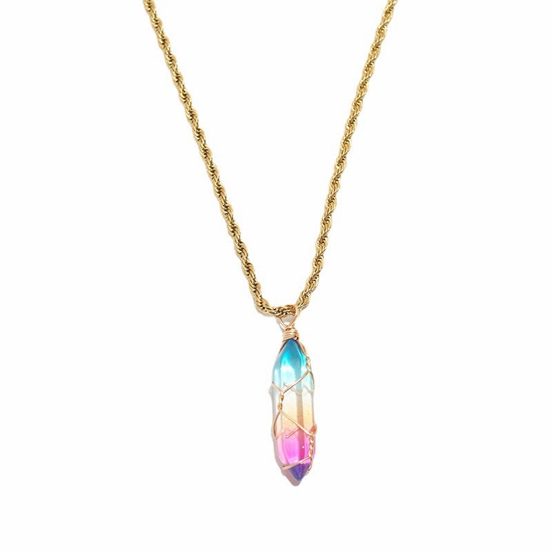 Wholesale turquoise pendant titanium steel twist chain crystal does not fade Necklaces
