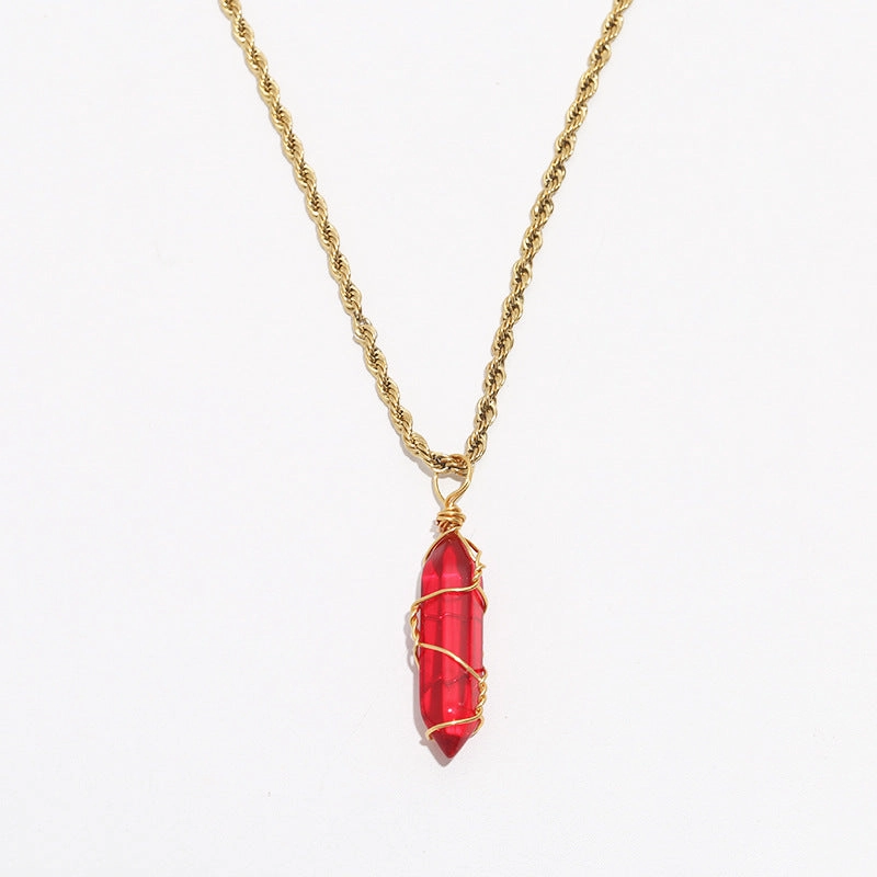 Wholesale turquoise pendant titanium steel twist chain crystal does not fade Necklaces