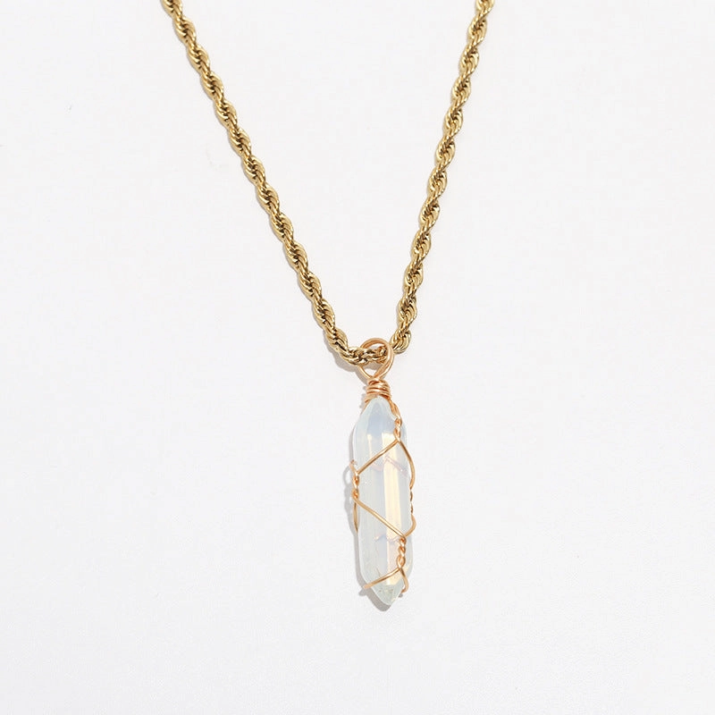 Wholesale turquoise pendant titanium steel twist chain crystal does not fade Necklaces