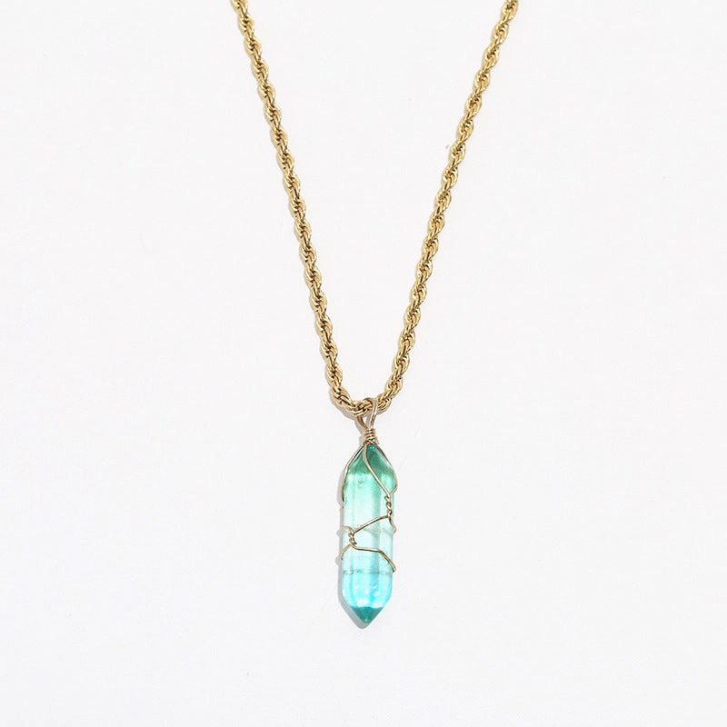 Wholesale turquoise pendant titanium steel twist chain crystal does not fade Necklaces
