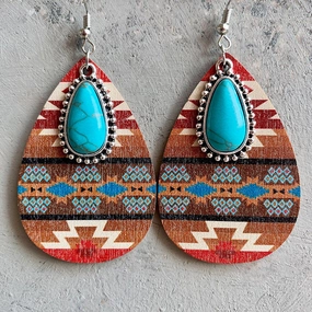 Wholesale Turquoise Pendant Vintage Fashion Western Bohemian Earrings