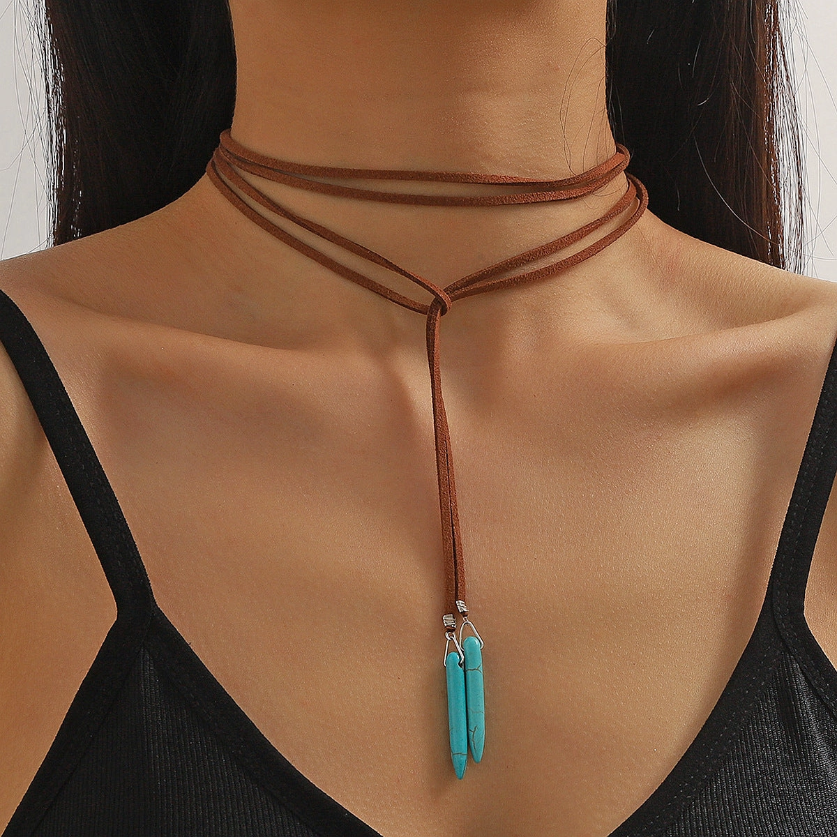 Wholesale Turquoise Pendant Vintage Leather Necklace