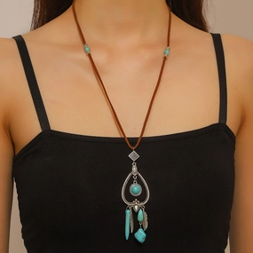 Wholesale Turquoise Pendant Vintage Leather Necklace