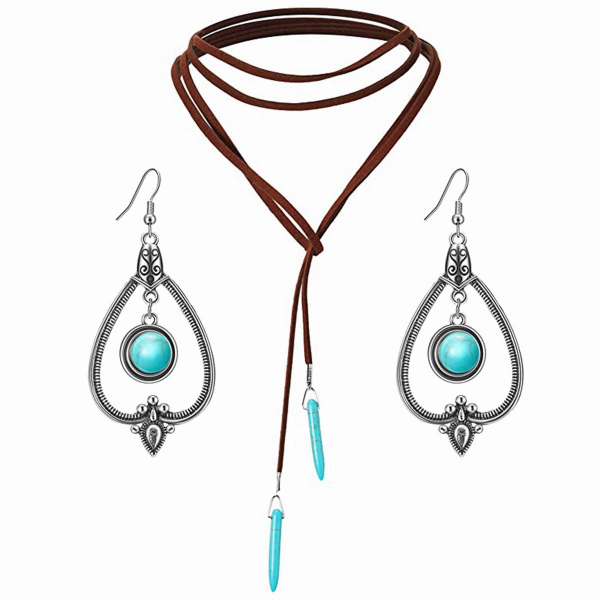 Wholesale Turquoise Pendant Vintage Leather Necklace