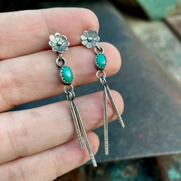 Wholesale Turquoise Tassel Alloy Earrings