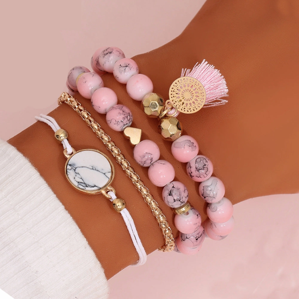 Wholesale Turquoise Tassel Disc Alloy Bracelet Set of Four