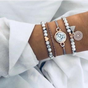 Wholesale Turquoise Tassel Disc Alloy Bracelet Set of Four