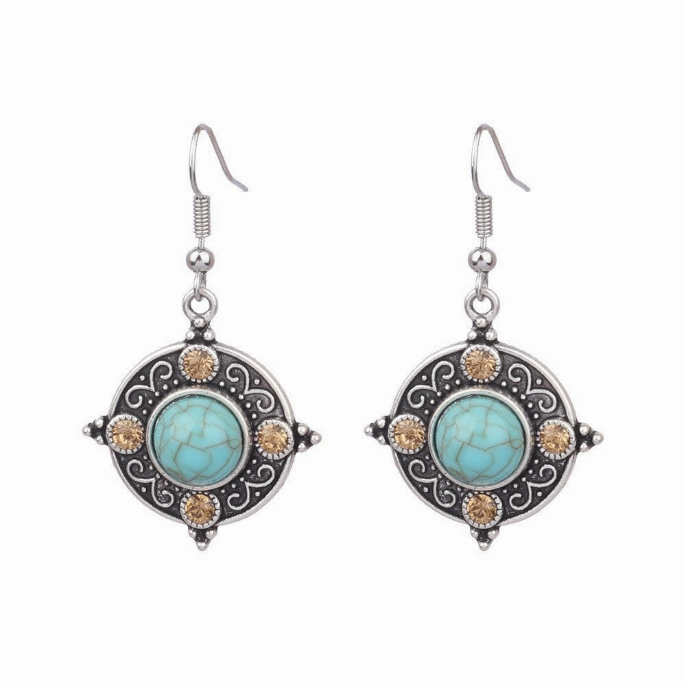 Wholesale Turquoise Tassel Geometric Alloy Earrings