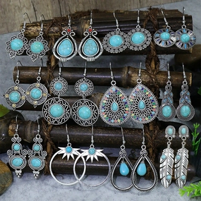 Wholesale Turquoise Tassel Geometric Alloy Earrings