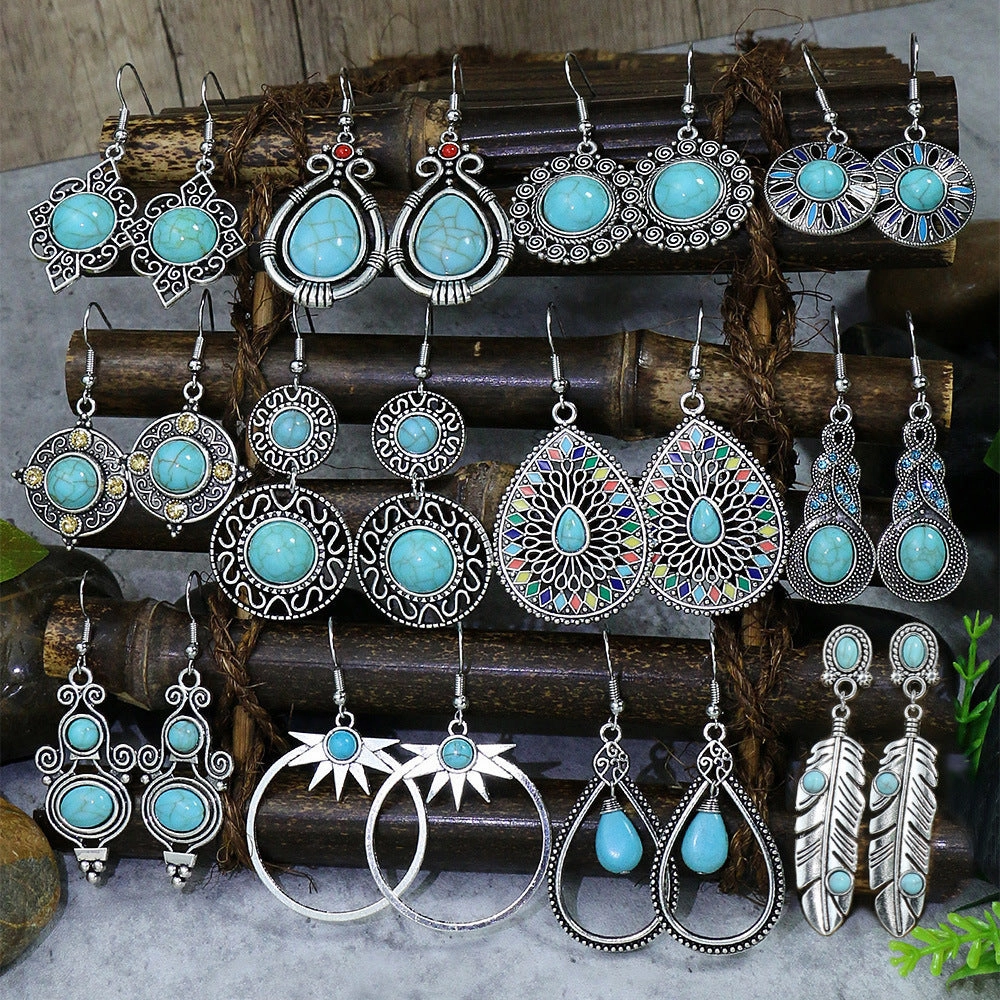Wholesale Turquoise Tassel Geometric Alloy Earrings