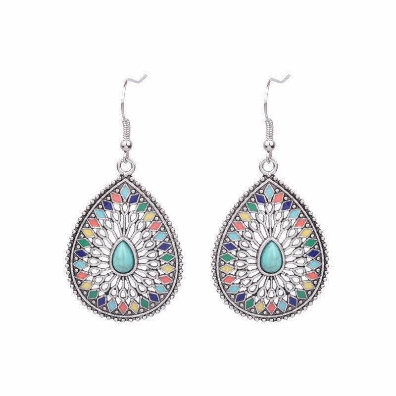 Wholesale Turquoise Tassel Geometric Alloy Earrings