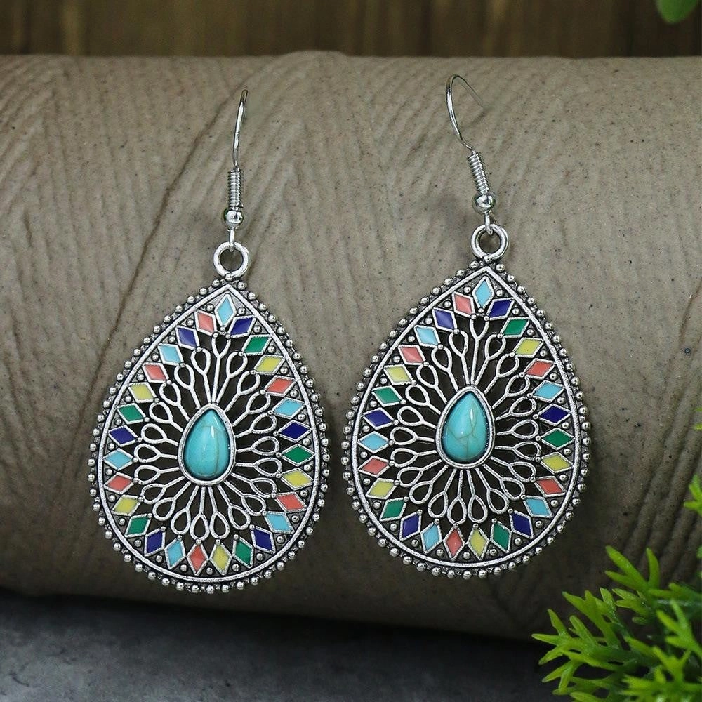Wholesale Turquoise Tassel Geometric Alloy Earrings
