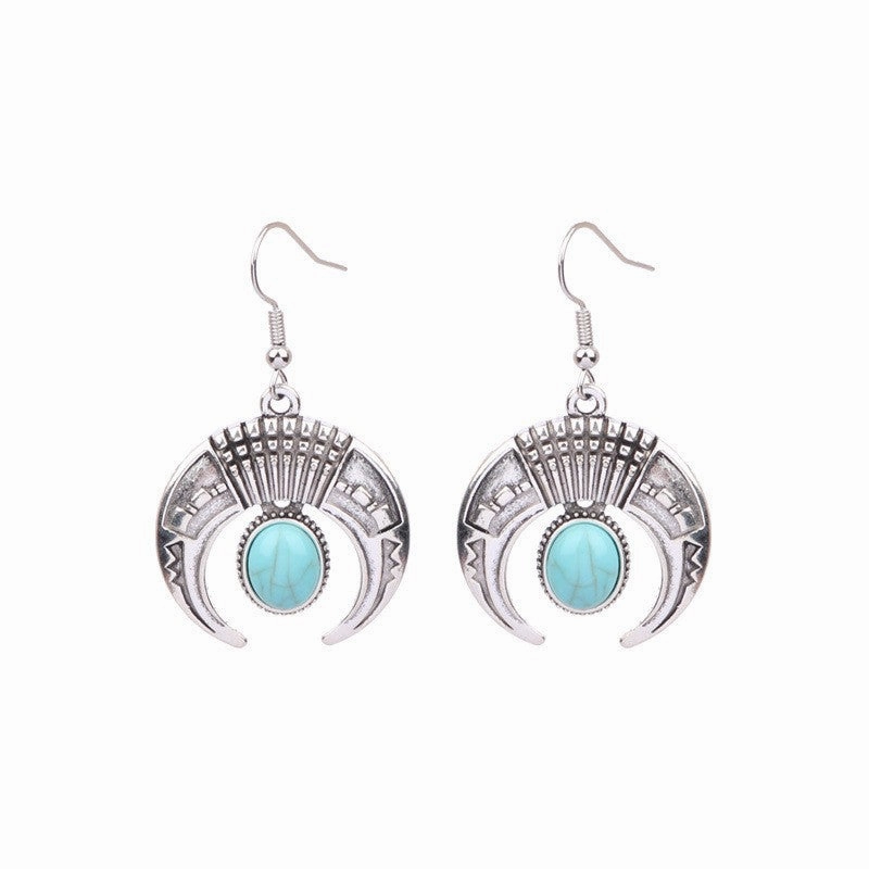 Wholesale Turquoise Tassel Geometric Alloy Earrings