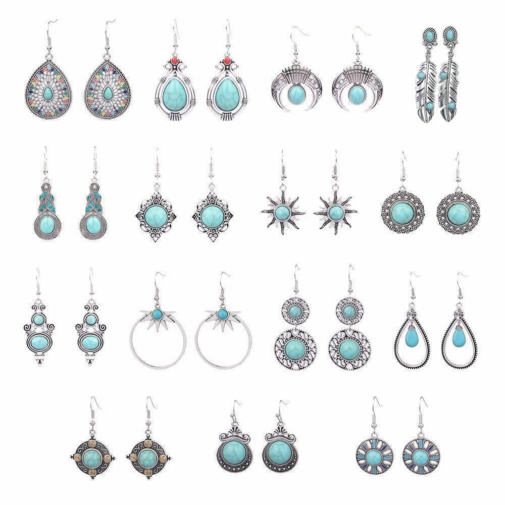 Wholesale Turquoise Tassel Geometric Alloy Earrings