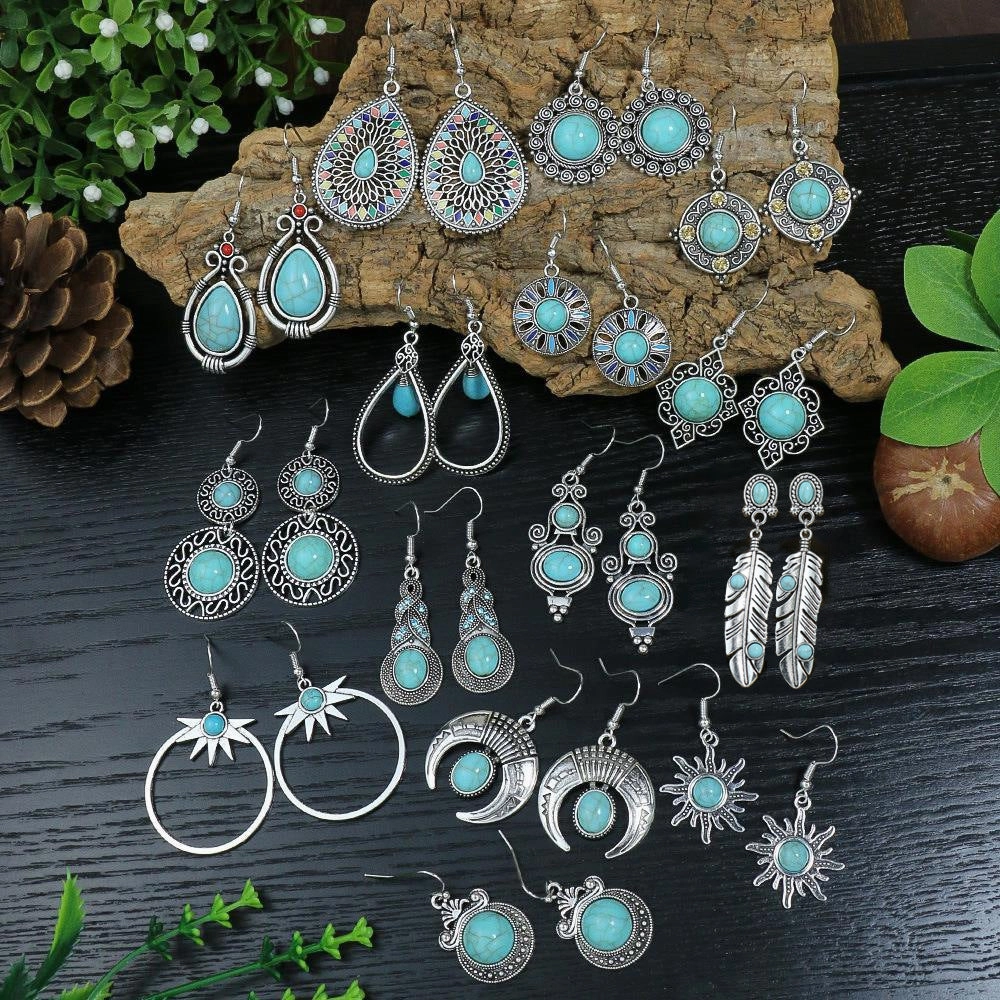 Wholesale Turquoise Tassel Geometric Alloy Earrings