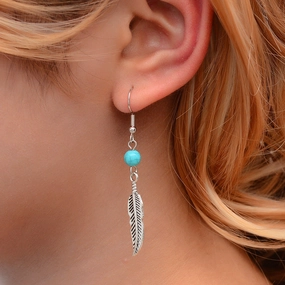 Wholesale Turquoise Tassel Patterned Leaves Earrings