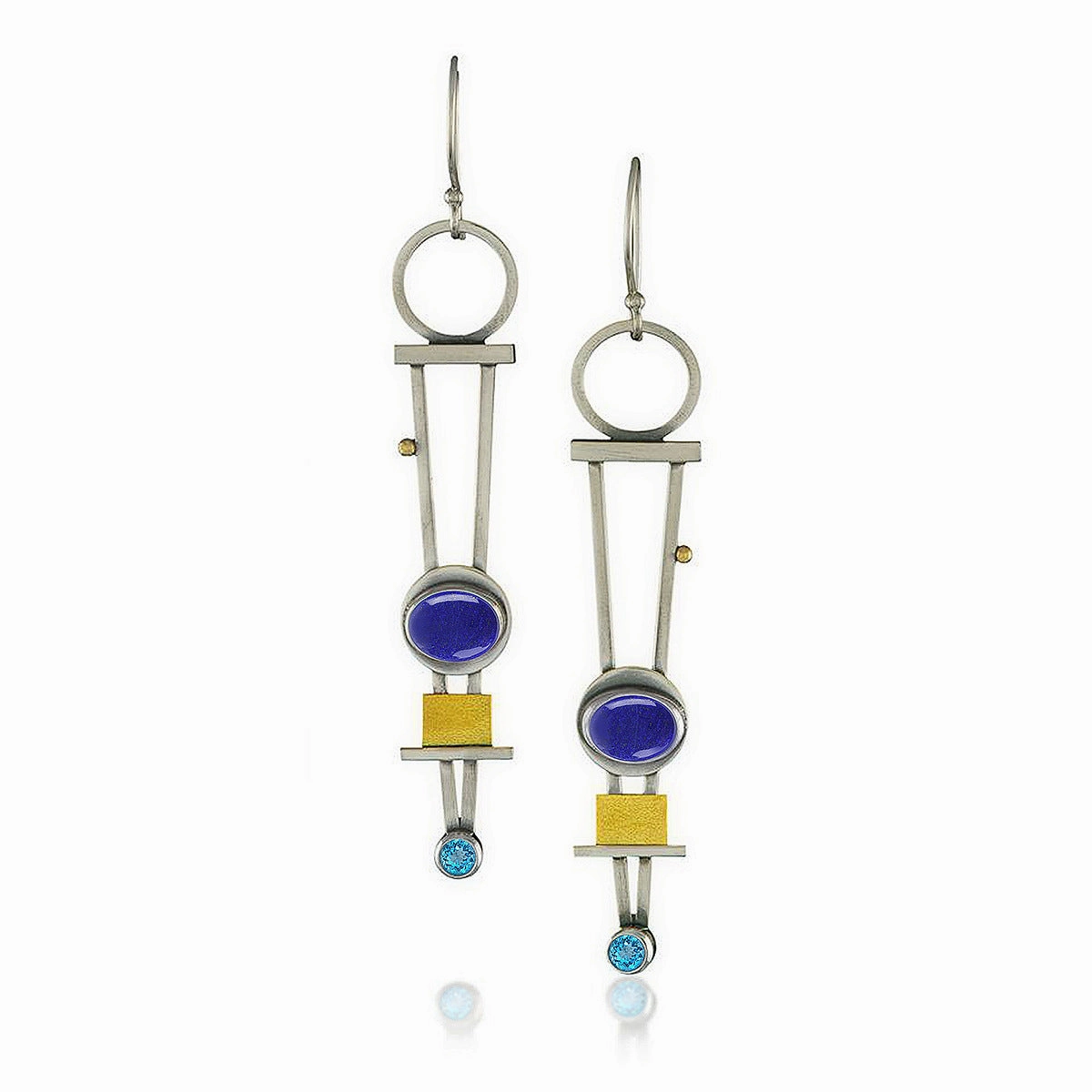Wholesale Turquoise Thai Silver Lapis Lazuli Diamond Two Color Plaid Earrings