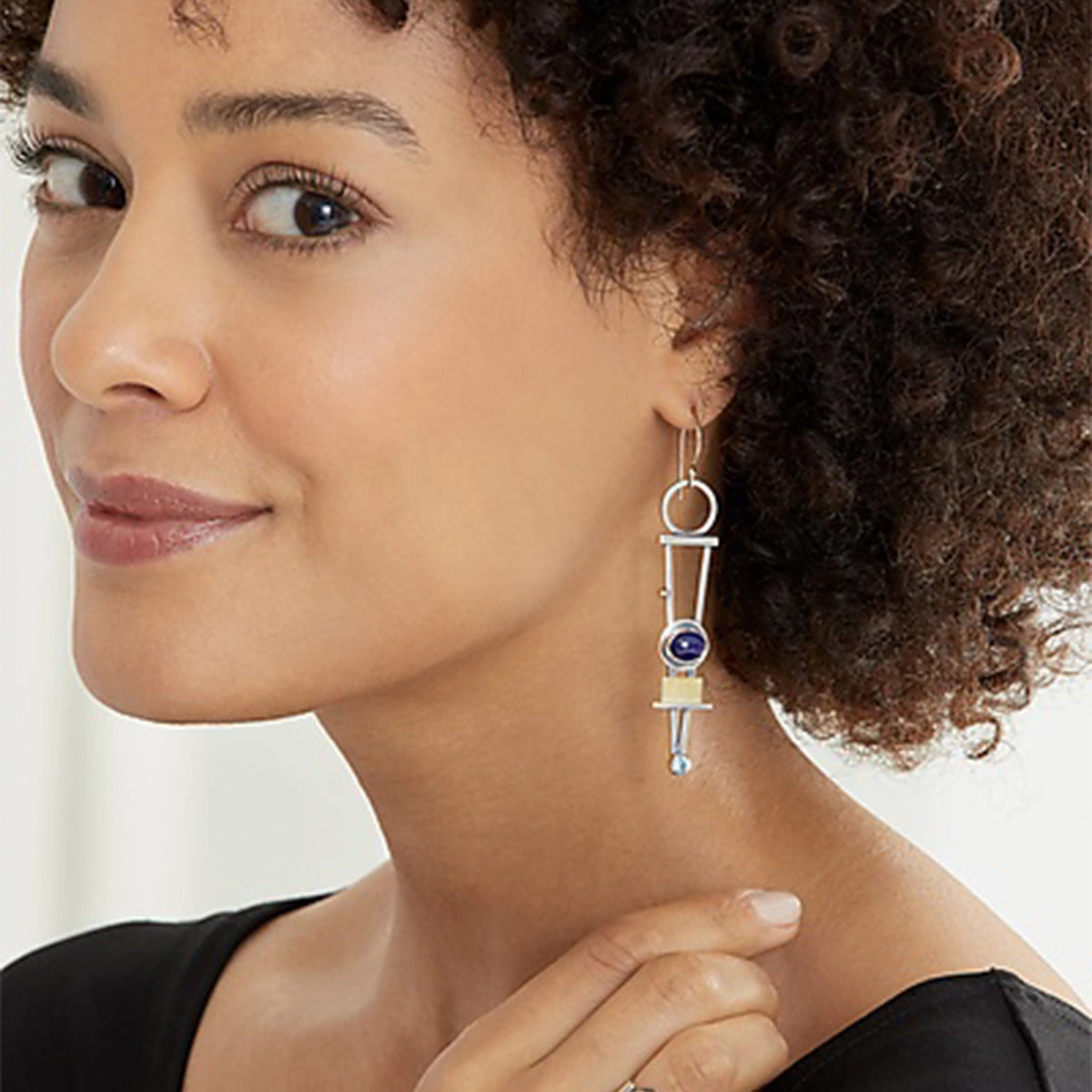 Wholesale Turquoise Thai Silver Lapis Lazuli Diamond Two Color Plaid Earrings