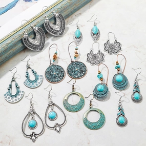 Wholesale Turquoise Vintage Bohemian Alloy Earrings