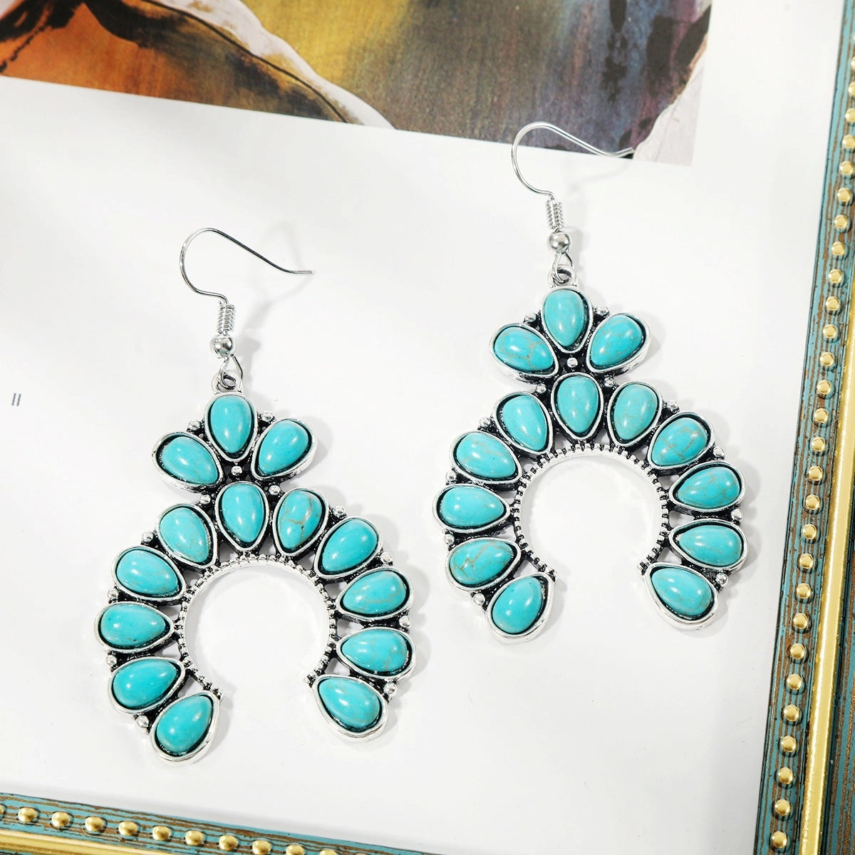Wholesale Turquoise Vintage Bohemian Alloy Earrings