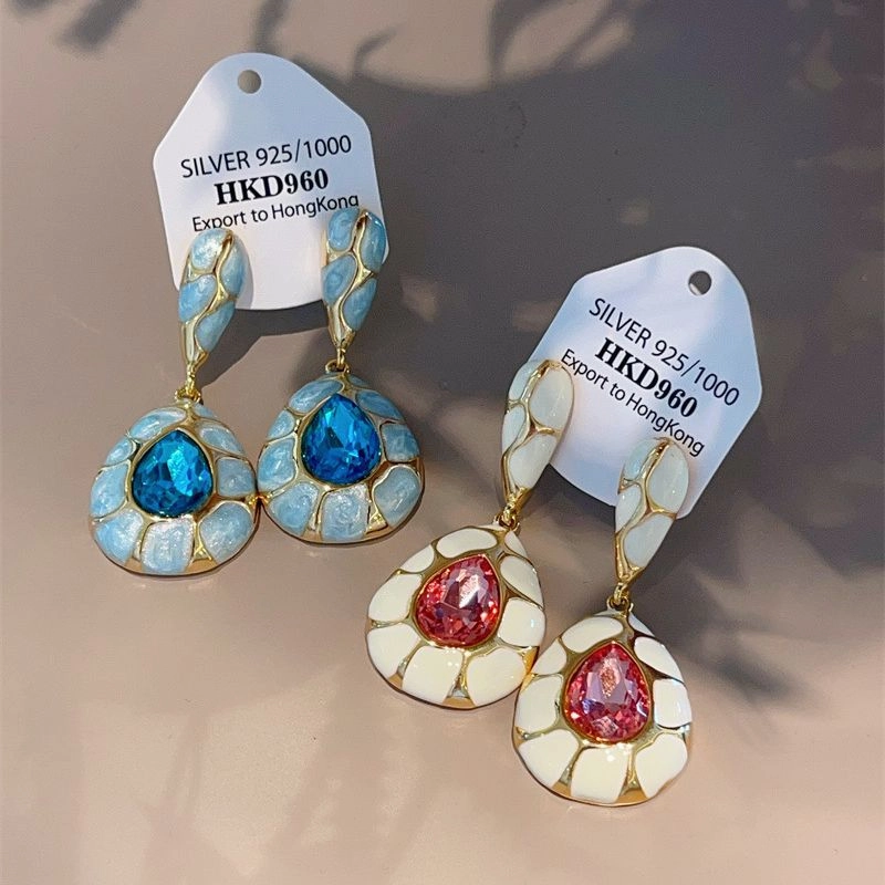 Wholesale Turtle Crack Inlaid Gemstone Water Drop Earrings