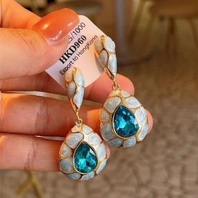 Wholesale Turtle Crack Inlaid Gemstone Water Drop Earrings