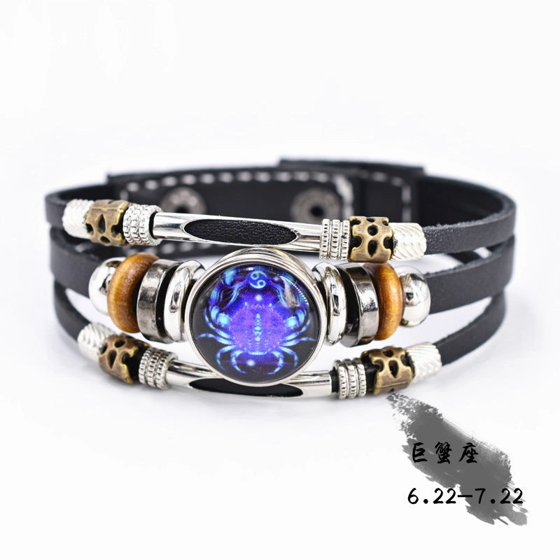 Wholesale Twelve Constellation Glow Couple Leather Strap Bracelet