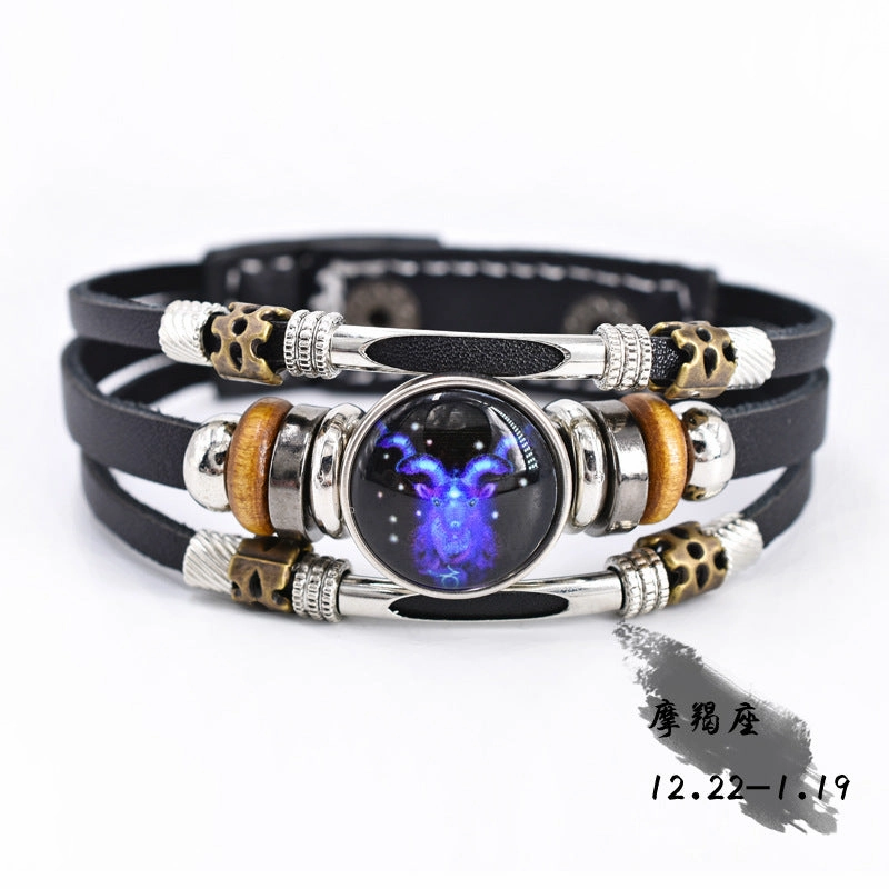 Wholesale Twelve Constellation Glow Couple Leather Strap Bracelet