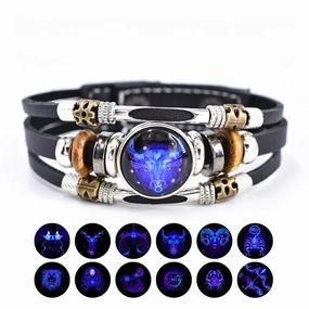 Wholesale Twelve Constellation Glow Couple Leather Strap Bracelet