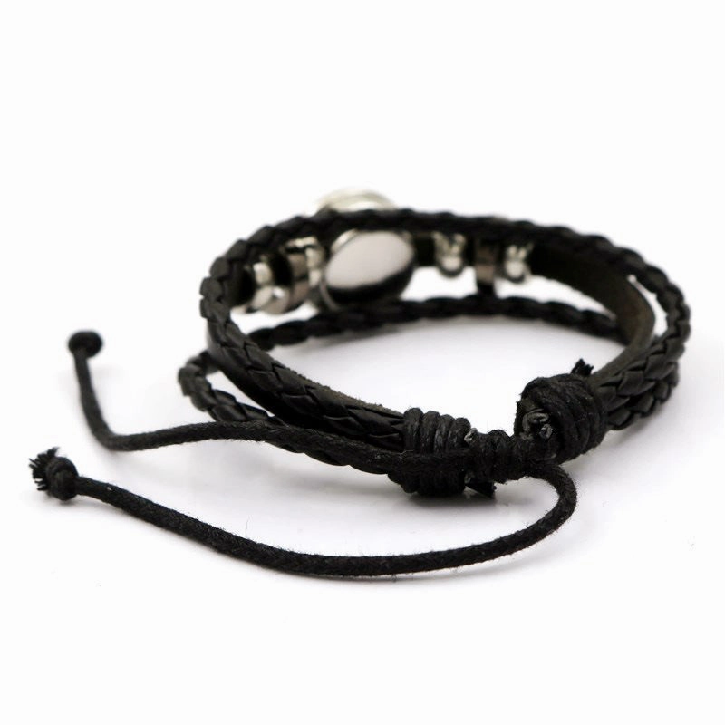Wholesale Twelve Constellation Time Stone Glow in the Dark Handwoven Beaded Leather Bracelet