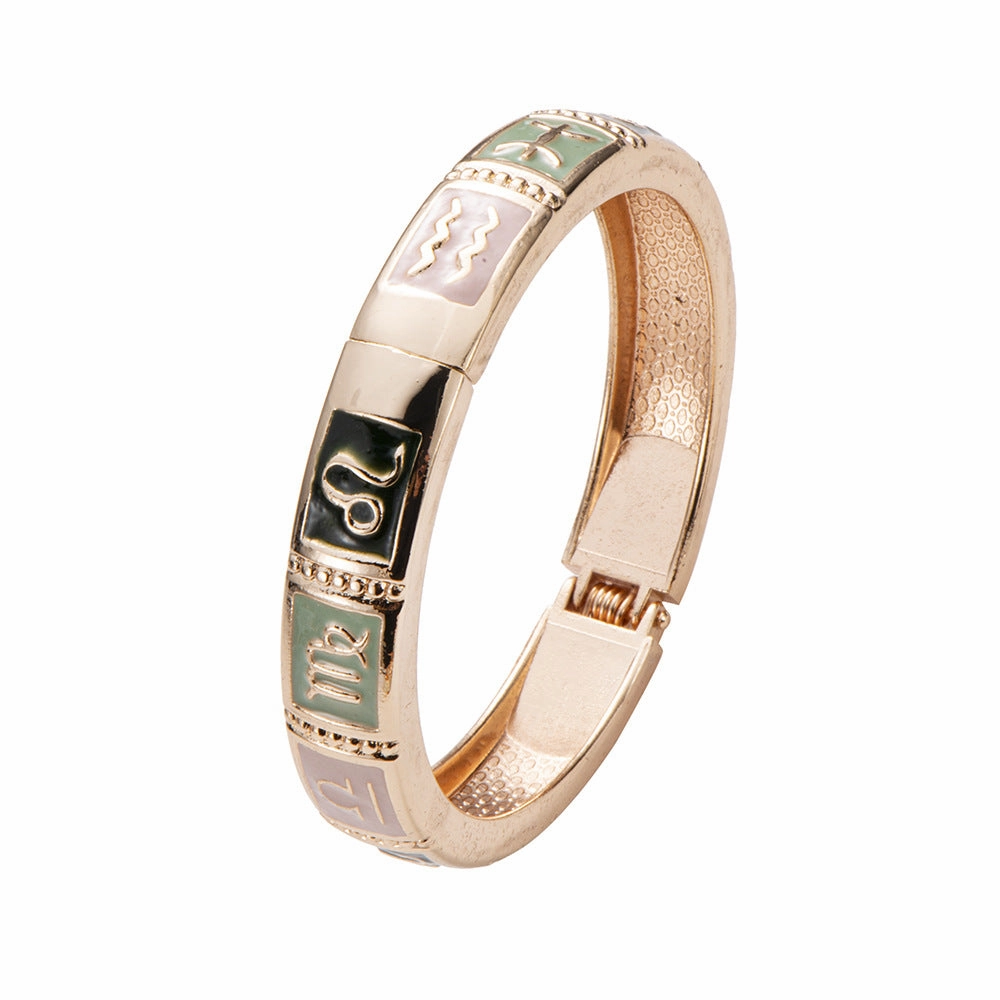 Wholesale Twelve Constellations Enamel Oil Drip Opening Zinc Alloy Bracelet