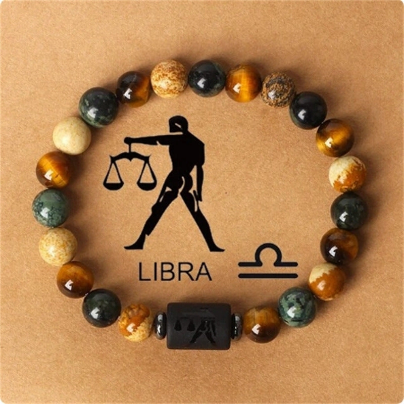 Wholesale Twelve Constellations Natural Stone Elastic Rope Handmade Beaded Bracelet