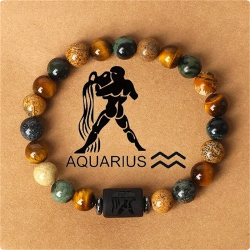 Wholesale Twelve Constellations Natural Stone Elastic Rope Handmade Beaded Bracelet