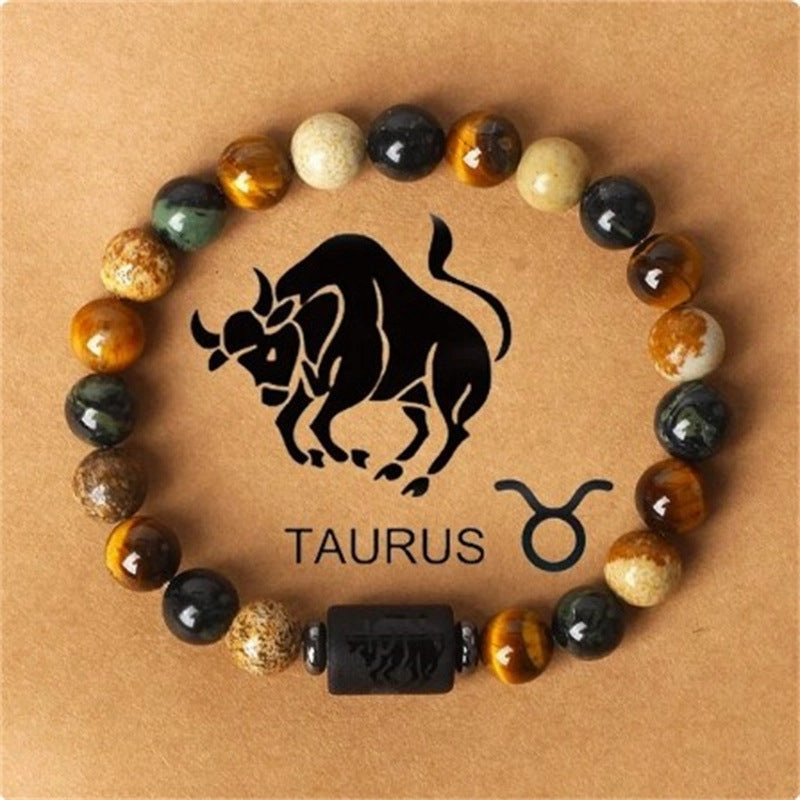 Wholesale Twelve Constellations Natural Stone Elastic Rope Handmade Beaded Bracelet