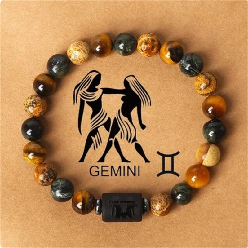 Wholesale Twelve Constellations Natural Stone Elastic Rope Handmade Beaded Bracelet