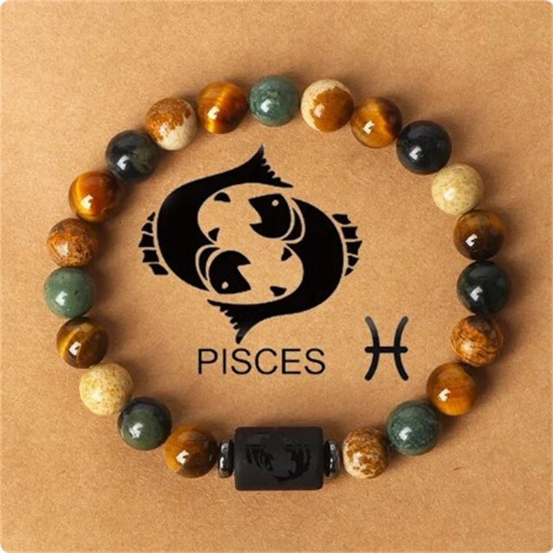 Wholesale Twelve Constellations Natural Stone Elastic Rope Handmade Beaded Bracelet