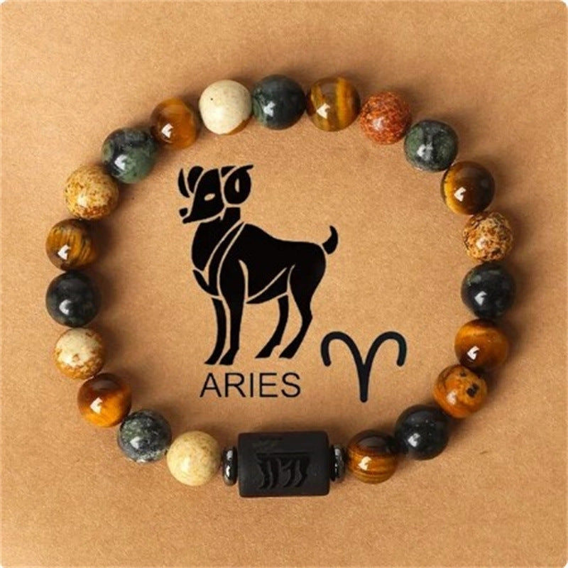 Wholesale Twelve Constellations Natural Stone Elastic Rope Handmade Beaded Bracelet