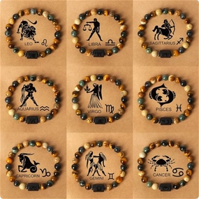 Wholesale Twelve Constellations Natural Stone Elastic Rope Handmade Beaded Bracelet